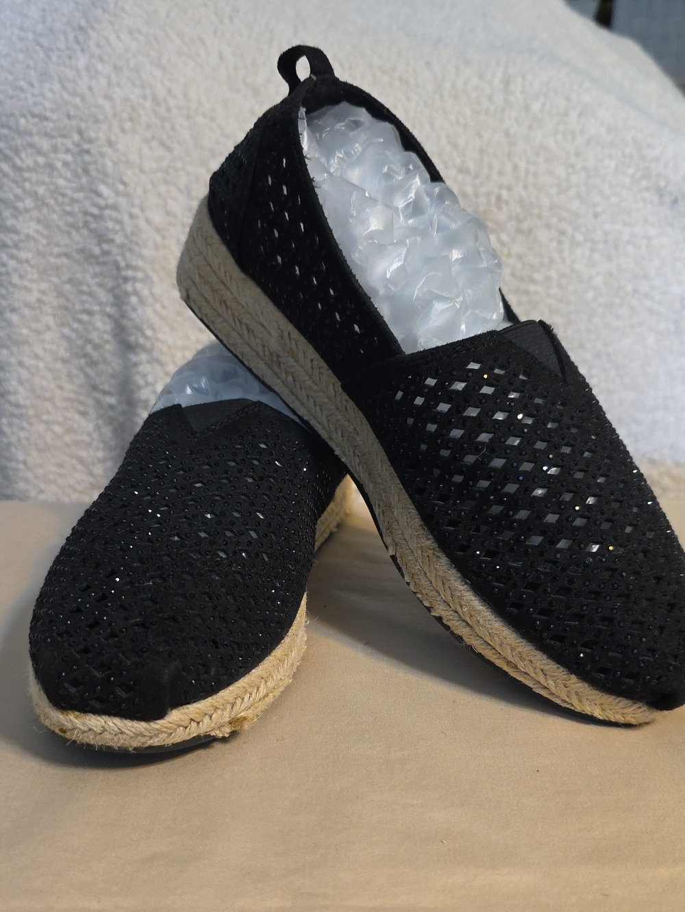 Skechers Black Woven Espadrille Slip-On with Jute Platform